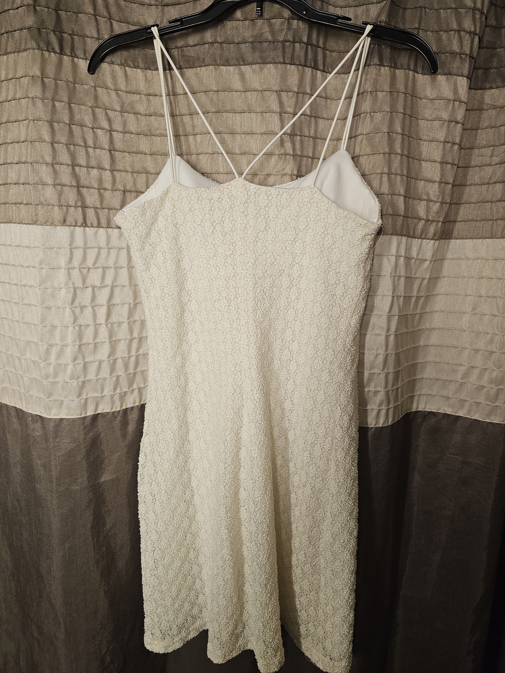 Textured White Spaghetti Strap Slip Dress - Picture 4 of 4